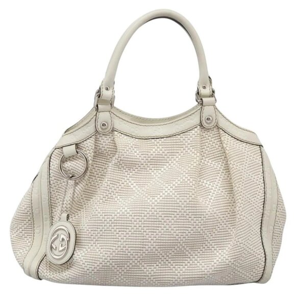 GUCCI Hand Bag Raffia Silver White Auth - Picture 2 of 16